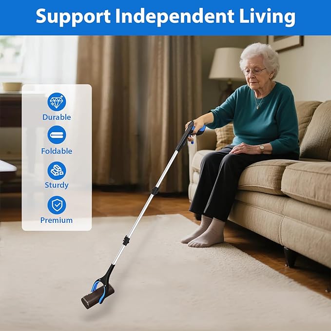 43" Long Grabber Reacher Tool, Foldable Grabber for Seniors with Magnetic Tip, 360° Rotating Anti-Slip Claw, Extension Reacher Pickup Tool Long Arm Trash Picker for Elderly Recovery