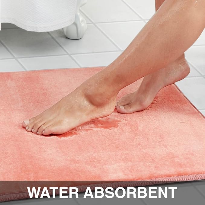 Memory Foam Bath Mat Non Slip Absorbent Super Cozy Velvet Bathroom Rug Carpet (24 inches X 48 inches, Peach)