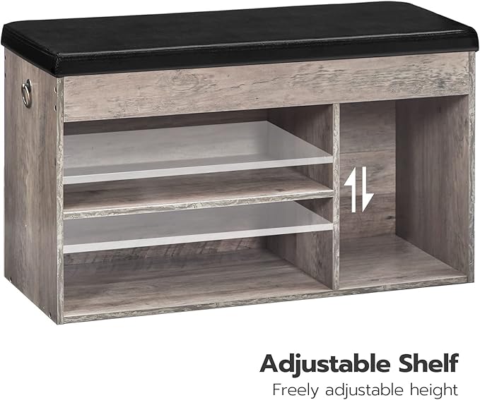 HOOBRO Shoe Storage Bench with Cushion, 32.3'' Entryway Bench with Lift Top Hidden Storage and Adjustable Shelves, Wooden Shoe Rack Bench for Entryway Bedroom, Rustic Brown and Black BG40HX01