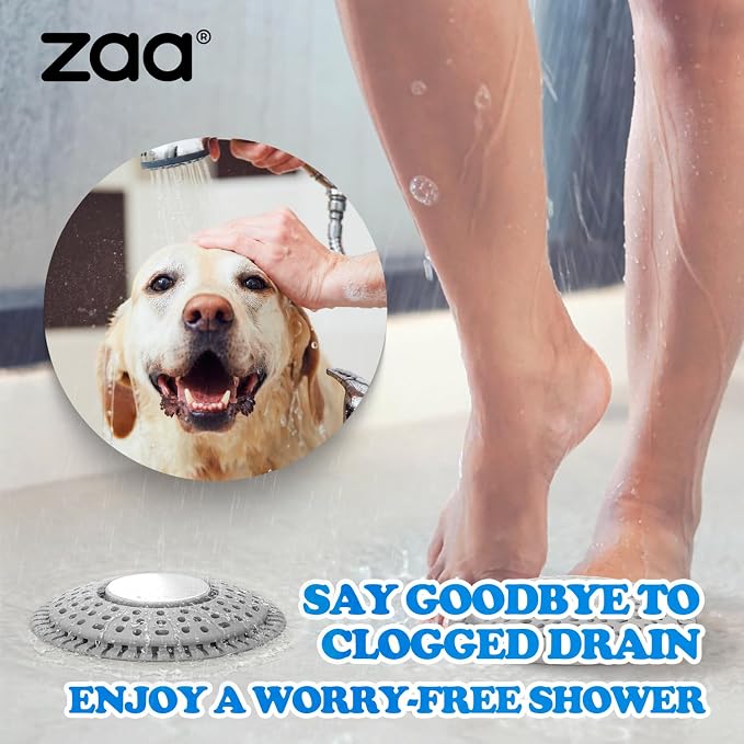 zaa Shower Drain Hair Catcher - Drain Protector & Shower Drain Cover for Regular Floor Drains of Shower Room, Bathroom, Upgraded 2Pack Premium Silicone & 304 Stainless Steel, Gray