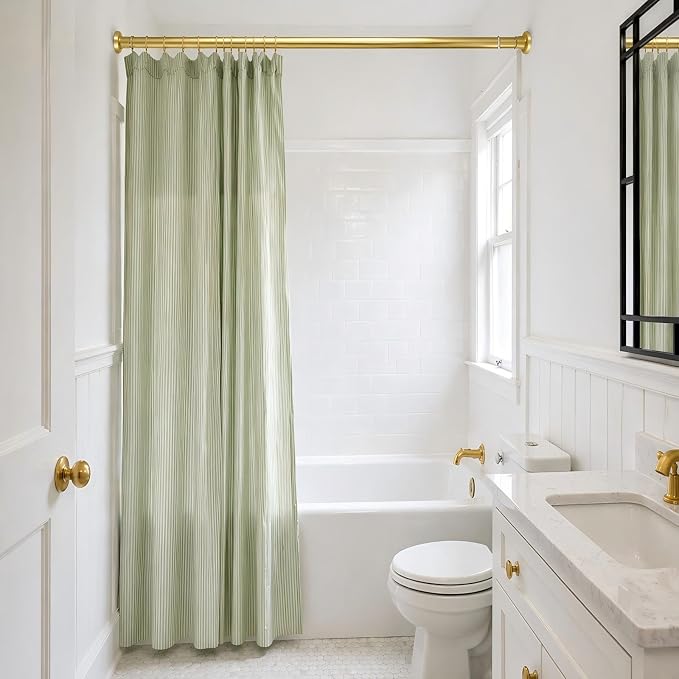YNL Gold Shower Curtain Rod 32-80 Inch(2.7-6.6ft), Non Slip, Never Rust, No Drill Stainless Steel Spring Tension Shower Rod, Adjustable Tension Rod for Bathroom