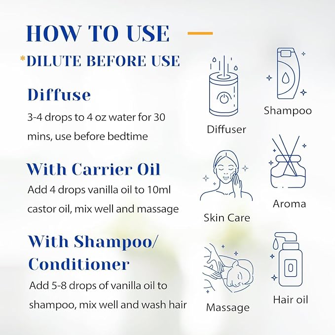 HIQILI Vanilla Essential Oil, 100% Pure Natural, Beginner-Friendly for Making DIY Perfume, Candle & Soap, Blends with Lotion for Dry Skin Comfort, Ideal for Home Diffuser - 30ml/1 FL OZ
