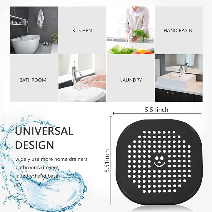 2 Pack Drain Hair Catcher Silicone Bathroom Accessories Shower Drain Protector Sink Drain Strainer Hair Stopper for Shower Kitchen Bathroom Tub Grey