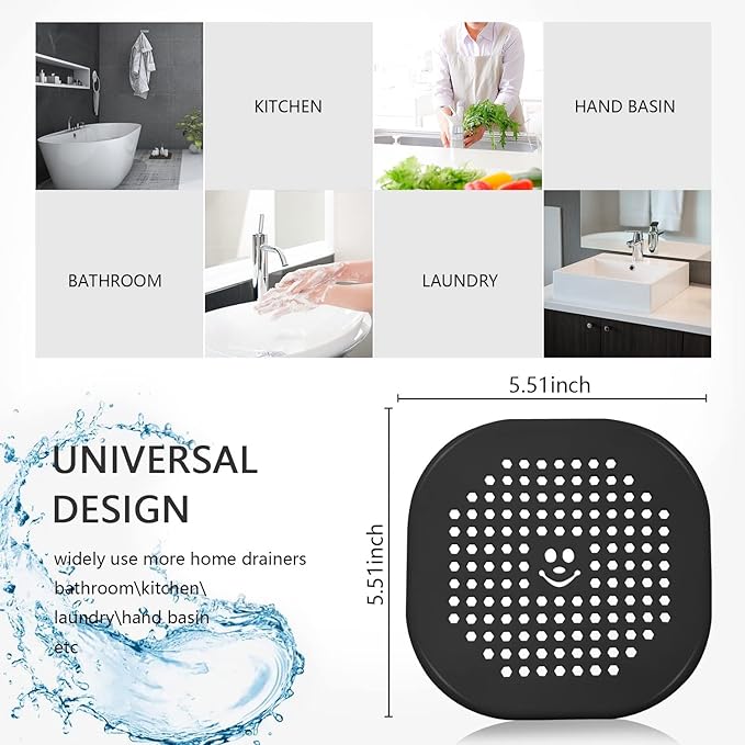 2 Pack Drain Hair Catcher Silicone Drain Protector Bathroom Accessories Hair Stopper Drain Cover for Shower Kitchen Bathroom Tub Deep Purple