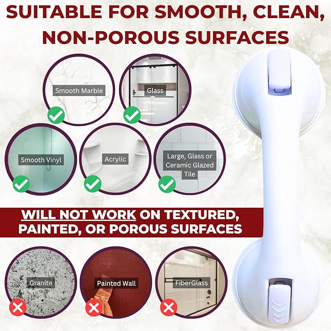 Safe-er-Grip Safe-er-Grip Changing Lifestyles Suction Cup Grab Bars for Bathtubs & Showers; Safety Bathroom Assist Handle, White, 12 inches