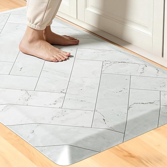 UKISS 9/10 Marble-Pattern Extra Thick Cushioned Kitchen Mat, Non-Slip Waterproof Comfort Memory Foam Standing Desk Mat, Ergonomic Anti Fatigue Floor Mat for Kitchen, Office (Teal, 20" X 32")