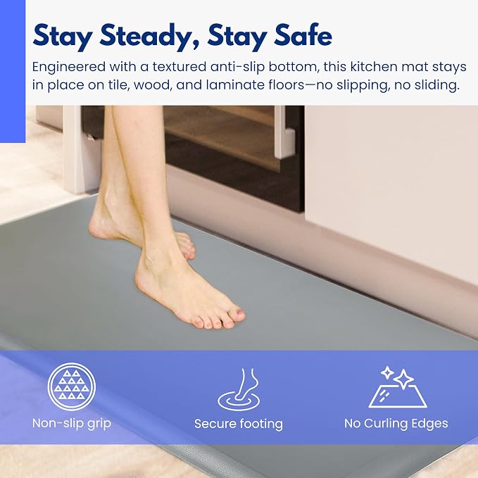 Art3d 1" Thick Kitchen Mats for Floor, Waterproof 20" X 32" Cushioned Comfort Mat, Anti Fatigue Mats for Kitchen, Ergonomic Standing Office Desk, Home and Garage, Grey
