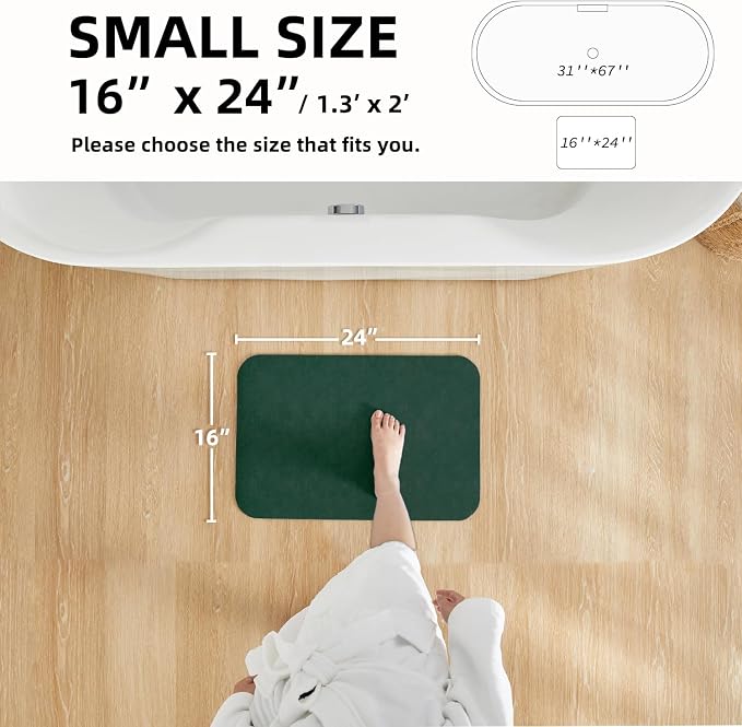 TYUU Bathroom Mat Quick Dry, Bathroom Rugs Non Slip Washable Thin Absorbent Bath Mat Fits Under Door Bathroom Floor Mat Perfect for Bath, Shower, or Sink 16"x24" Dark Green