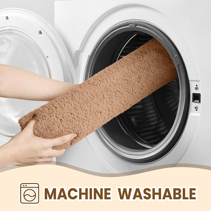 TECHMILLY Fluffy Bathroom Rug Mat 24x17, Absorbent Thick Non Slip Microfiber Mats, Quick Dry Machine Washable Bath Rug for Bathroom Floor, Bathtub and Shower, Beige