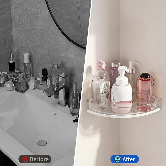 Suction Cup Corner Shower Caddy, Shower Caddy Basket Powerful Suction Bathroom, Waterproof & Rustproof Organizer for Bathroom Storage, No-Drilling Removable- 1 Pack
