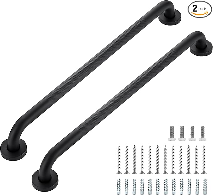 Grab Bars for Shower, 2 Pack 24-Inch Anti Slip Shower Handles for Elderly, Safety Shower Grab Bar, Stainless Steel Handicap Grab Bars for Bathroom (Black 1" Diameter)