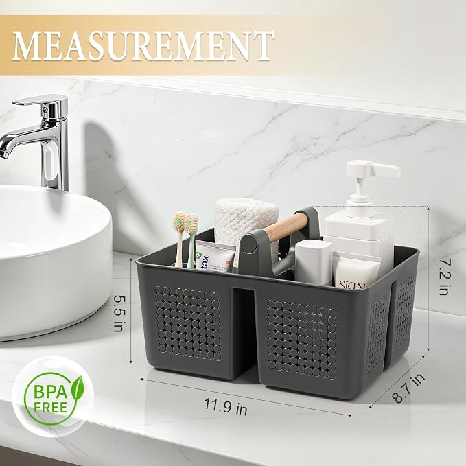 JiatuA Shower Caddy Basket Portable Caddy Organizer with Handle Cleaning Supplies Caddy Plastic Tool Storage for Bathroom Kitchen College Dorm Bedroom, Dark Grey