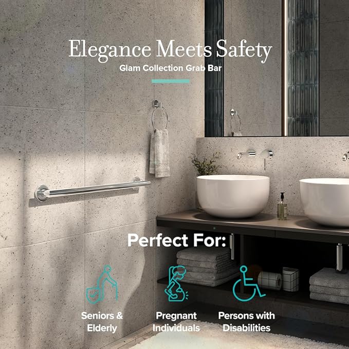 Gatco 964 Glam 24" Grab Bar, Chrome/ADA Compliant Safety Grab Bar for Bathroom