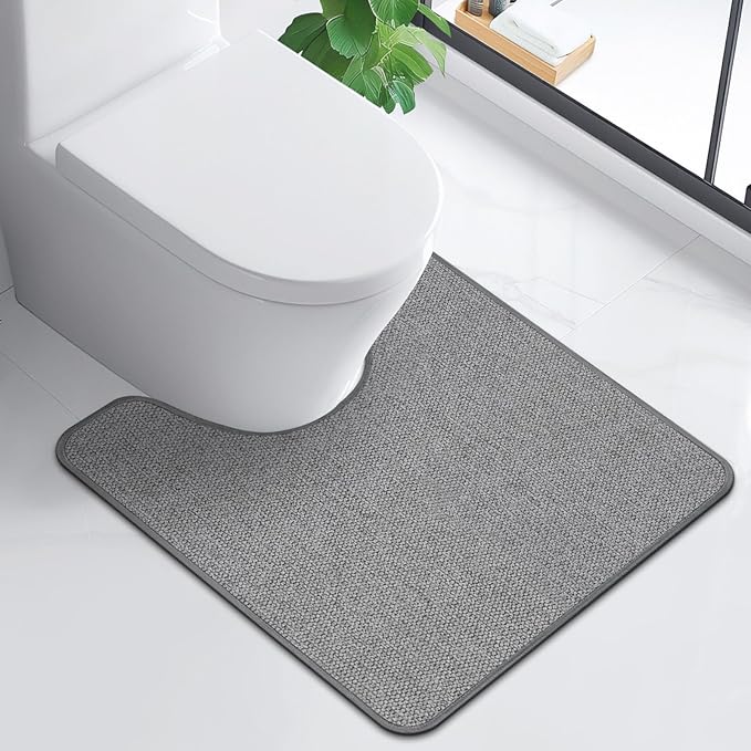 HOMTEB Toilet Rugs U Shaped Washable 24x20, Ultra Thin Toilet Rug Super Absorbent, Toilet Mat Rubber Backing Non-Slip, Toilet Mats Machine Washable Dry Quickly, Contour Bathroom Rugs for Toilet-Grey