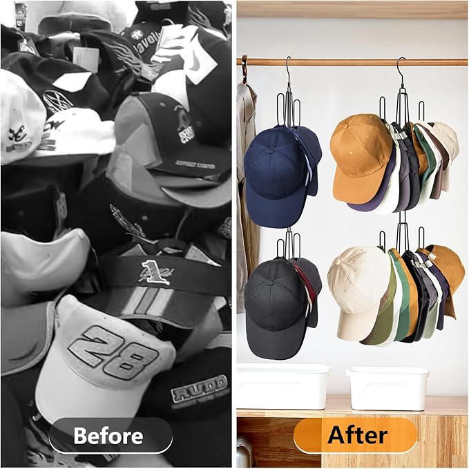 NANATI Hat Hangers for Closet, Stainless Steel Hat Organizer, Hat Racks for Baseball Caps, Cap Organizer for Baseball Caps, 2 Pack