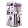 Rotating Makeup Organizer, DIY 8 Adjustable Layers Spinning Skincare Storage, Cosmetic Display Case with Brush Holder and Perfume Tray, Multi-Function Vanity Bathroom Countertop Organizer Clear Purple