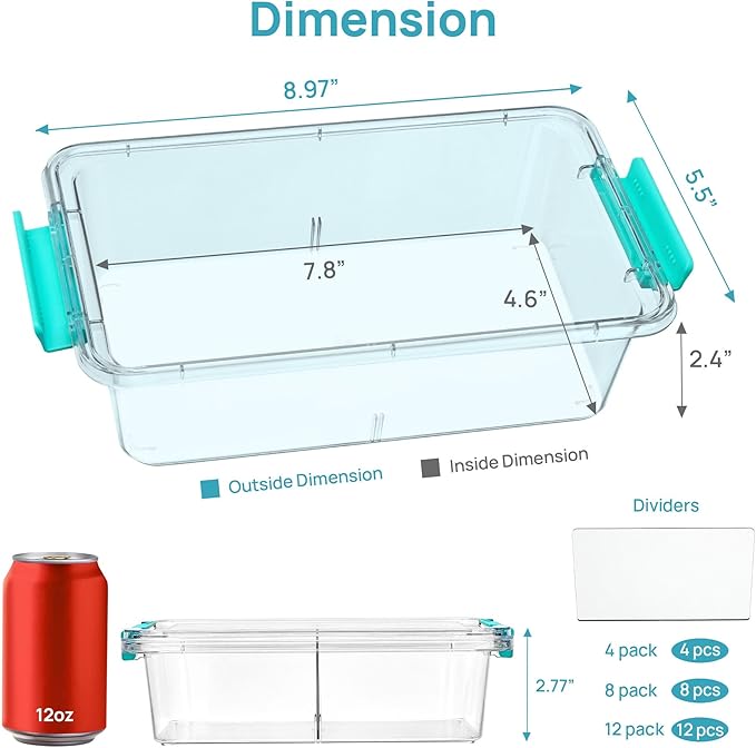 Vtopmart 8 Pack 1.5Qt Clear Small Storage Containers with Lids, Stackable Plastic Organizer Boxes with Removable Divider for Pens, Pencils, Crayons, Markers, Craft Supplies and Small Items