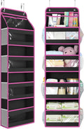 Yecaye 5 Tier 1Pc Over the Door Organizer, Stuffed Animal Storage with Clear PVC Windows, Door Organizer Hanging for Bedroom Nursery Closet Dorm Room Laundry Pantry Bathroom, Black and Pink, 1 Pack