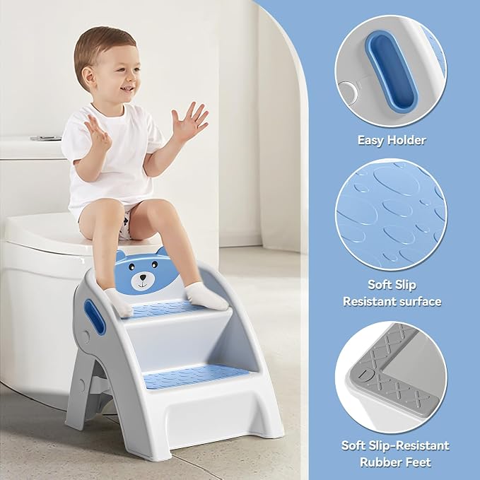 TPN Toddler Step Stool for Bathroom Sink and Potty Training Durable Anti-Slip,Anti-Tip A-Frame,10-Second Assembly, 2-Step Potty Stool with Wide Steps (Light Blue)