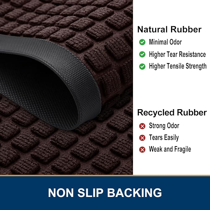 Smiry Front Door Mat Outside Entrance, Heavy Duty Natural Rubber Doormat, Non Slip, Trap Dirt and Moisture, Easy Clean, Low Profile Welcome Floor Mats for Indoor Outdoor Entry, 29.5x17 Inch, Brown