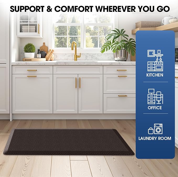 Mattitude Kitchen Mat Cushioned Anti-Fatigue Floor Mat Water Resistant Non-Slip Mats and Rugs Standing and Comfort Desk Mats for House Sink Office Laundry (Chocolate, 17.3"x39")