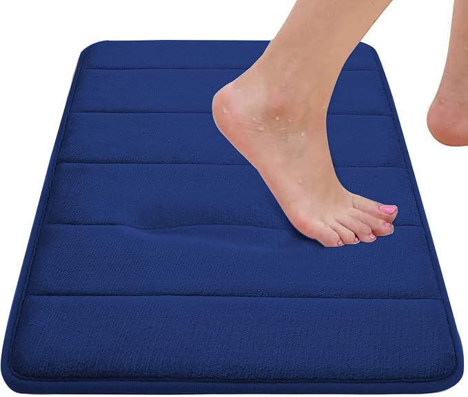RUN HELIX Memory Foam Bath Mat Rug Set 3 Piece, Ultra Soft Non Slip and Absorbent Bathroom Rug, Machine Wash Dry, Comfortable, Thick Bath Rug Carpet for Bathroom Floor, Tub and Shower, Navy