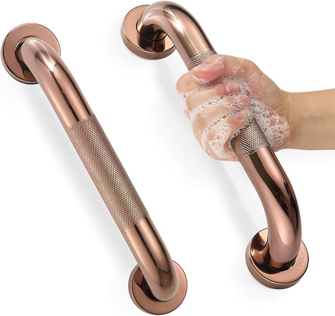 Grab Bars for Shower, Zynuhmo 2 Pack 12 Inch Anti Slip Stainless Steel Bathroom Safety Shower Grab Bar Handrails for Handicap Injury Pregnant Senior Assist Shower Handles(Rose Gold, 1.25" Diameter)