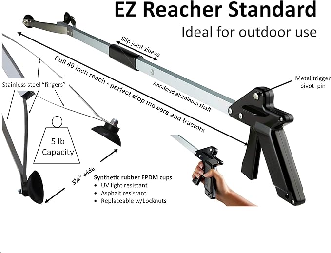 ArcMate 32" EZ Reacher Deluxe Locking Indoor Reacher Grabber, 5-lb. Pickup Capacity & ArcMate 40" EZ Reacher Suction Cup Reacher for Indoor/Outdoor Use, Pack of 2 Reachers