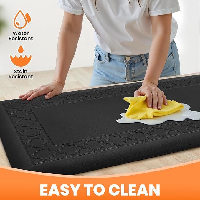 4/5 Inch Thicker Kitchen Mats for Floor Non-Slip Anti Fatigue Comfort Mat Waterproof Kitchen Rug for Sink, Office,Home Stain Resistant Standing Desk Rugs-17.3"x 39", Black