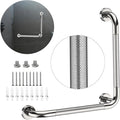 L-Shaped Angled Grab Bar 16x16 Inch Chrome Anti-slip Knurled Shower Handle Wall Mount, Stainless Steel Shower Bars Safety for Seniors Injured Balance Support, Handicap Grab Bars for Bathtubs & Showers
