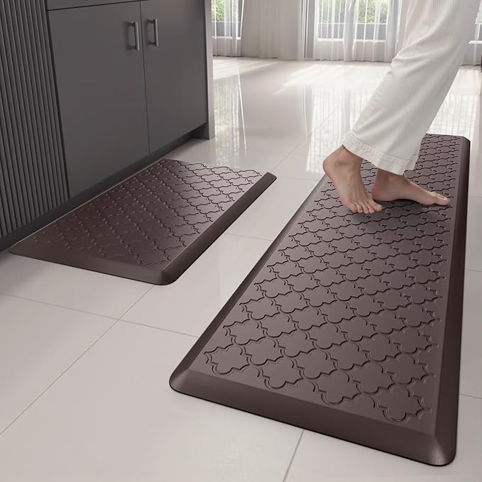 Kitchen Mats for Floor 2 Piece - Anti Fatigue Mats for Kitchen Floor - Non Slip Cushioned Rugs for Standing, Office, Sink, Laundry, Chocolate
