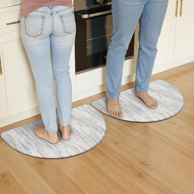KIMODE Kitchen Mats Cushioned Anti Fatigue, 18"x28" Half Round Abstract Kitchen Rugs Sets of 2, Non Slip Waterproof Kitchen Floor Mats, Comfort Standing Mats for Laundry Office Sink Desk Gray