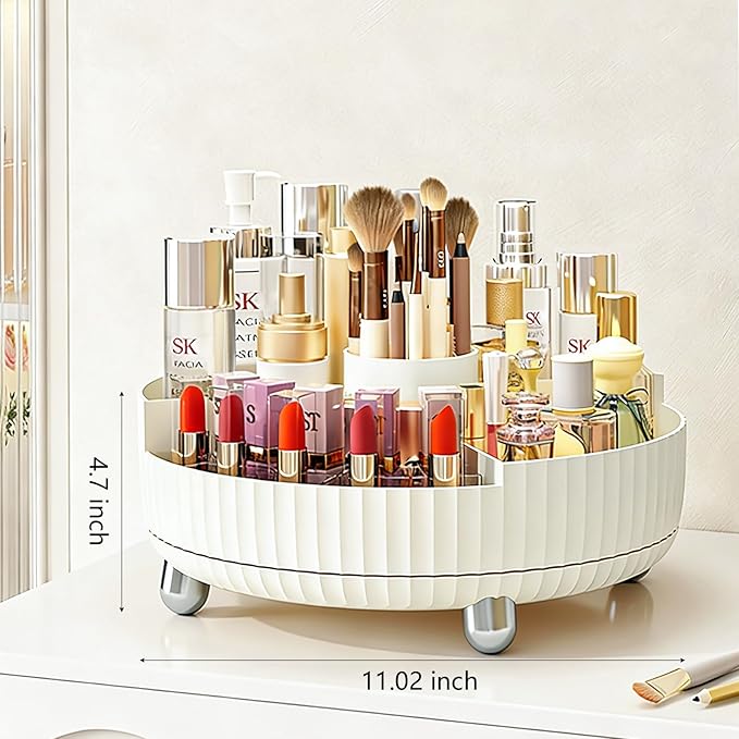 Anyoifax Makeup Perfume Organizer Tray with Divider 360 Degree Rotating Lazy Susan Skincare Lotion Organizer Spinning Cosmetics Storage for Dresser, Vanity, Bathroom Countertop, Large Beige