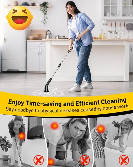 Electric Spin Scrubber for Cleaning Bathroom, Shower Scrubber Rotary Floor Brushes with IPX7 Waterproof & 2 Speed, 3 Brush Heads, Bathroom Cleaning Supplies for Toilet Shower Tub Black