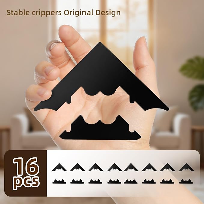 16 Pcs Rug Carpet Non Slip Grippers, No Damage Reusable Rug Tape for Hardwood Floors and Tiles, Keep Corners Flat, Double-Sided Adhesive Area Rugs