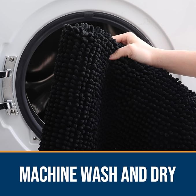 OLANLY Dog Door Mat for Muddy Paws 30x20, Absorbs Moisture and Dirt, Absorbent Non-Slip Washable Doormat, Quick Dry Chenille Mud Mat for Dogs, Entry Indoor Entryway Carpet for Inside Floor, Black