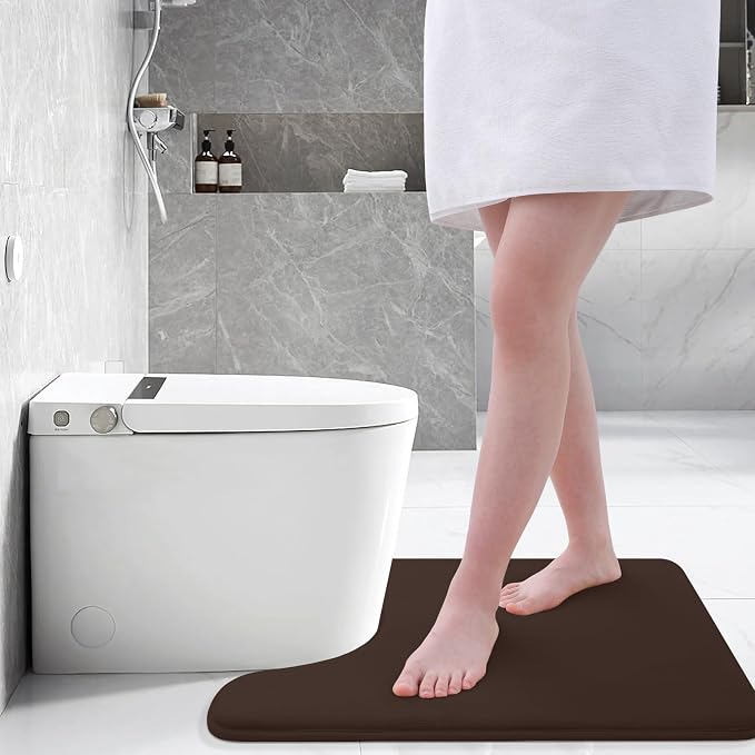Smiry Memory Foam Toilet Rugs U-Shaped 24x20, Extra Soft Absorbent Non-Slip Contour Bathroom Rugs, Machine Washable Bath Mats for Toilet, Brown