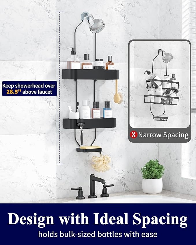 Kitsure Shower Caddy Hanging - No-Drill Bathroom Organizers and Storage, Wobble-Free Bathroom Shelves with Adhesive Tapes, Rust-Proof Shower Storage for Toiletries, Black, 28.5" H