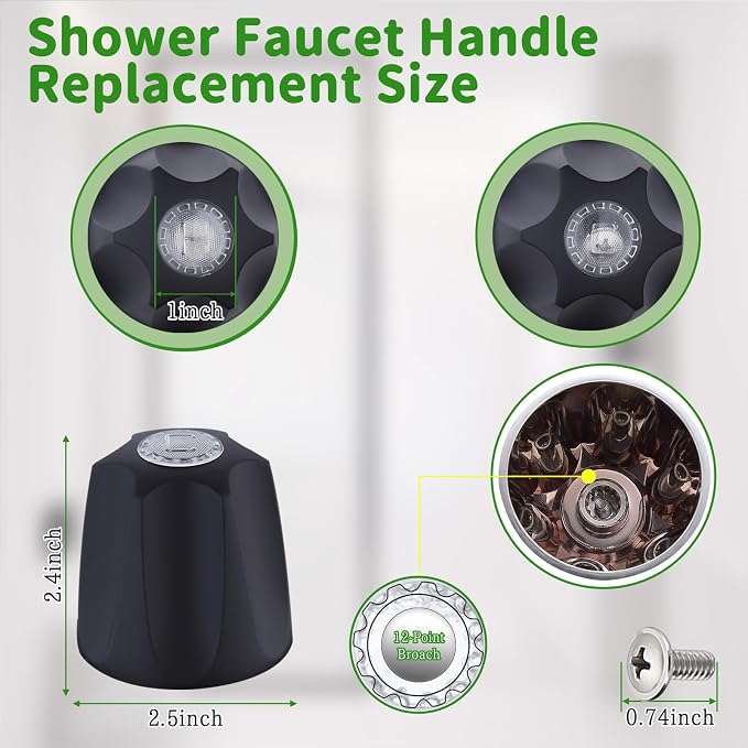 Shower Knob Replacement Compatible with Price Pfister Contessa & Windsor Tub and Shower Faucet Shower Knobs, Shower Knobs 2 Piece Replacement for Pfister Shower Handle Replacement (Matte Black)