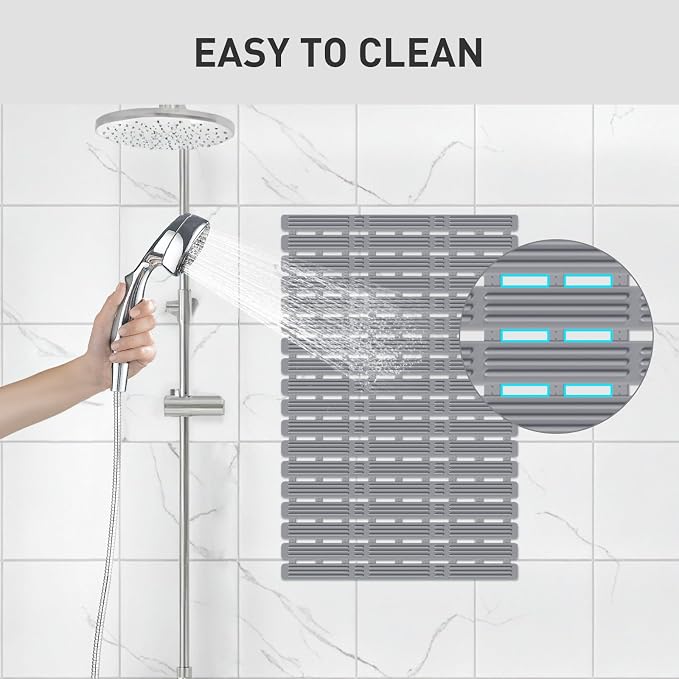 XIYUNTE Shower Mat Non Slip Bath Mat for Tub - 27 X 16 Inch TPE Bathtub Mat Non Slip Shower Mats for Inside Shower, Bath Tub Mat with Powerful Suction Cup, Easy to Cut and Dry, Ink Gray