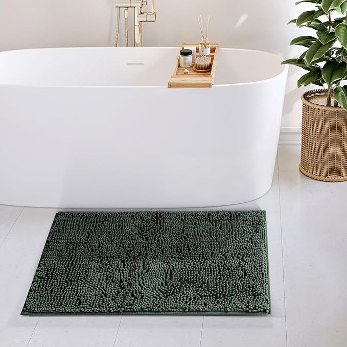 Hearth & Harbor Bathroom Rugs, Chenille Bath Mat - Machine Washable Bath Mats for Bathroom Non-Slip Backing Rubber, Quick Dry Bathroom Mat