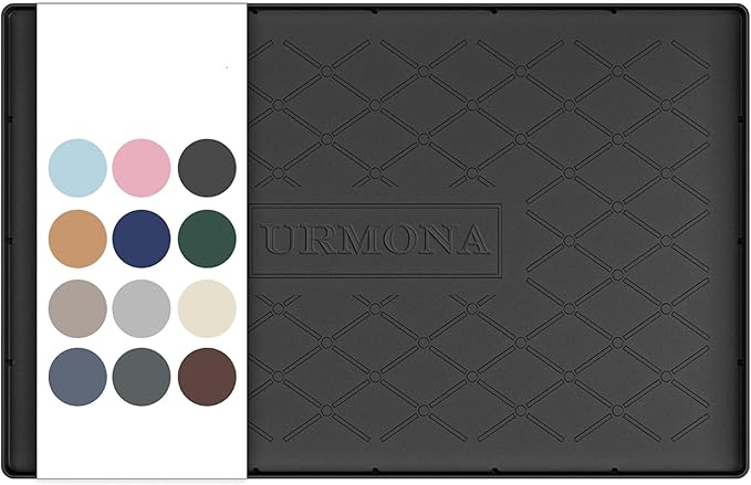 URMONA 22" x 14" Waterproof Silicone Mat in Multiple Sizes & Colors, Under Sink Mat for Kitchen & Bathroom, Pet Food Pad for Dogs & Cats, Kitchen Cabinet Liner, Multi-Purpose for Storage(Black)