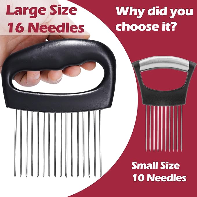 JAYVAR Extra-Large Onion Holder for Slicing, 304 Stainless Steel Onion Cutter Vegetable Chopper, Extra-Large Tomato Slicer with 16 Long Needles, Potato Slicer, Meat Tenderizer, Food Slicing Guide