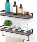 Meangood Floating Shelves Wall Mounted, Wall Shelf with Towel Bar Rustic Wood Wall Storage Shelves for Bedroom,Living Room,Bathroom, Kitchen (Set of 2/Brown)
