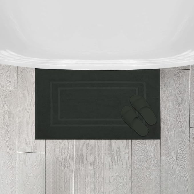 Feather & Stitch 2 Piece Towel Like Bath Mats (30x21 Inch) 100% Cotton Terry Bath Mats, Bathroom Shower Floor Mats [NOT A Bathroom Rug], Soft Absorbent Washable Mats - Charcoal