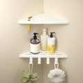 Corner Shower Shelf w/Hooks, Grout in Bathroom Shelves for Tiled Wall, 304 Stainless Steel Recessed Shower Shelf (Matte White, 10''-2pcs)