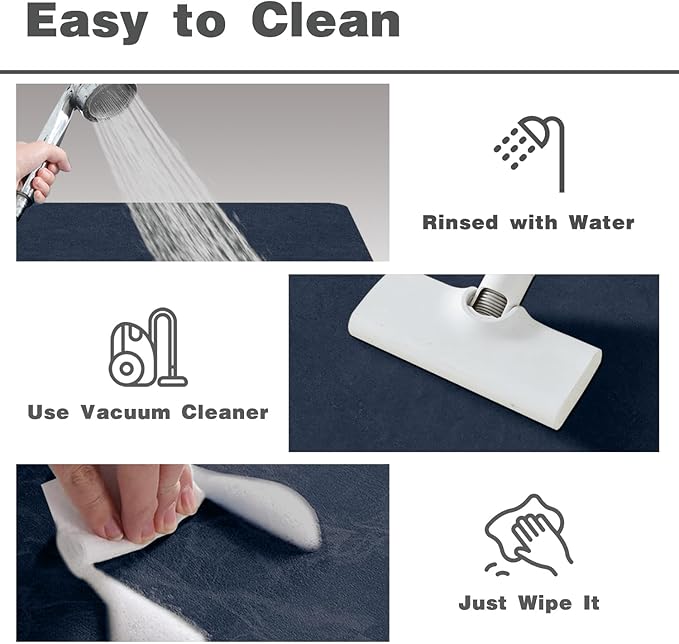 TYUU Bathroom Mat Quick Dry, Bathroom Rugs Non Slip Washable Thin Absorbent Bath Mat Fits Under Door Bathroom Floor Mat Perfect for Bath, Shower, or Sink 24"x60" Navy Blue