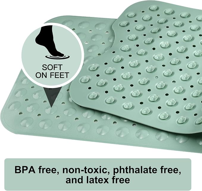 YINENN Bath and Shower Safety Mats 40x16 inch, Non Slip with Suction Cups for Bathroom Stall and Tub Floor, Extra Large and Machine Washable, Drain Holes Keep Bathtub Clean, Light Green