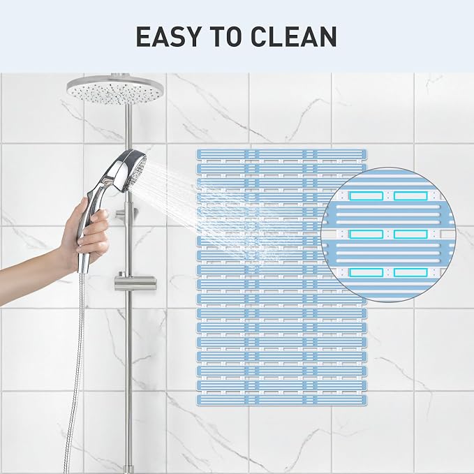 XIYUNTE Shower Mat Non Slip Bath Mat for Tub - 27 X 16 Inch TPE Bathtub Mat Non Slip Shower Mats for Inside Shower, Bath Tub Mat with Powerful Suction Cup, Easy to Cut and Dry, Blue