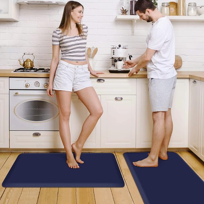 HappyTrends 2 PCS Kitchen Mat Cushioned Anti-Fatigue Floor Mat, Heavy Duty Ergonomic Comfort Foam Standing Mat, Waterproof Non-Slip Kitchen Rugs for Home, Office, Laundry,Navy